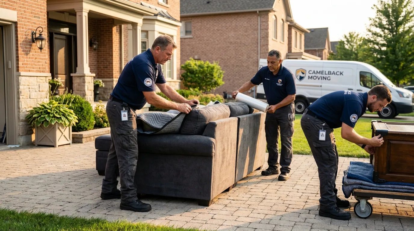 Large estate moving crew wrapping furniture in Clifton, IL