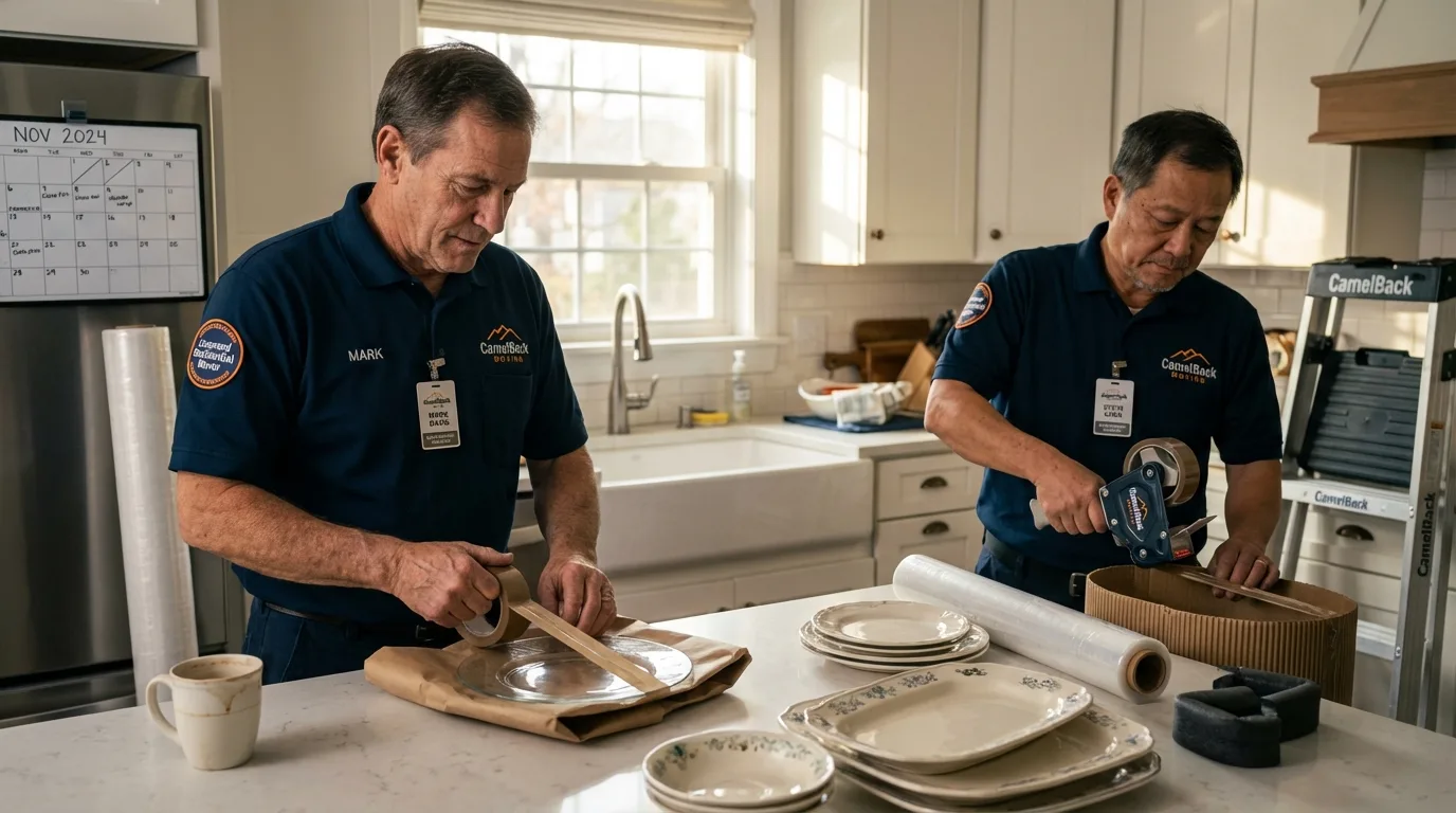 Professional crew packing kitchen dishware in Clifton, IL